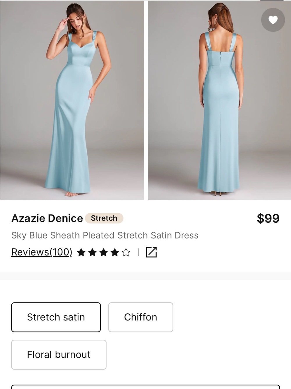 Azazie Sky Blue Pleated Stretch Satin Sheath Dress